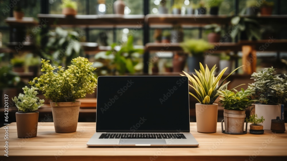 Modern Office Desk Mockup with Laptop. Customizable Workspace. Modern Office Desk Mockup with Laptop. Customizable Workspace.