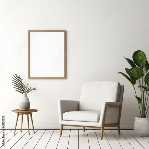 interior of a room with blank picture frame mockup