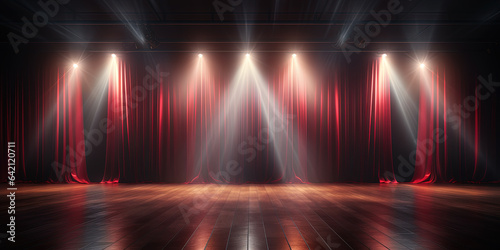 Light spot on the theater scene with red curtains