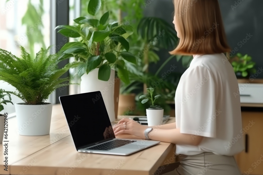 Young Woman Using Laptop at Home. Freelance Student Lifestyle. Young Woman Using Laptop at Home. Freelance Student Lifestyle.