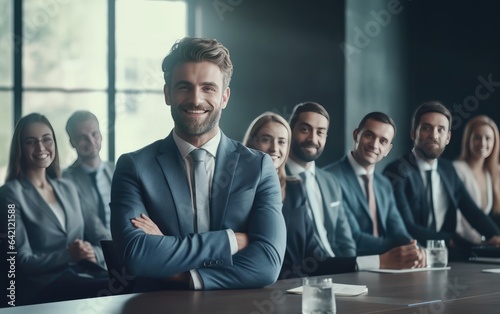 Businessman and partner smile with successfully 