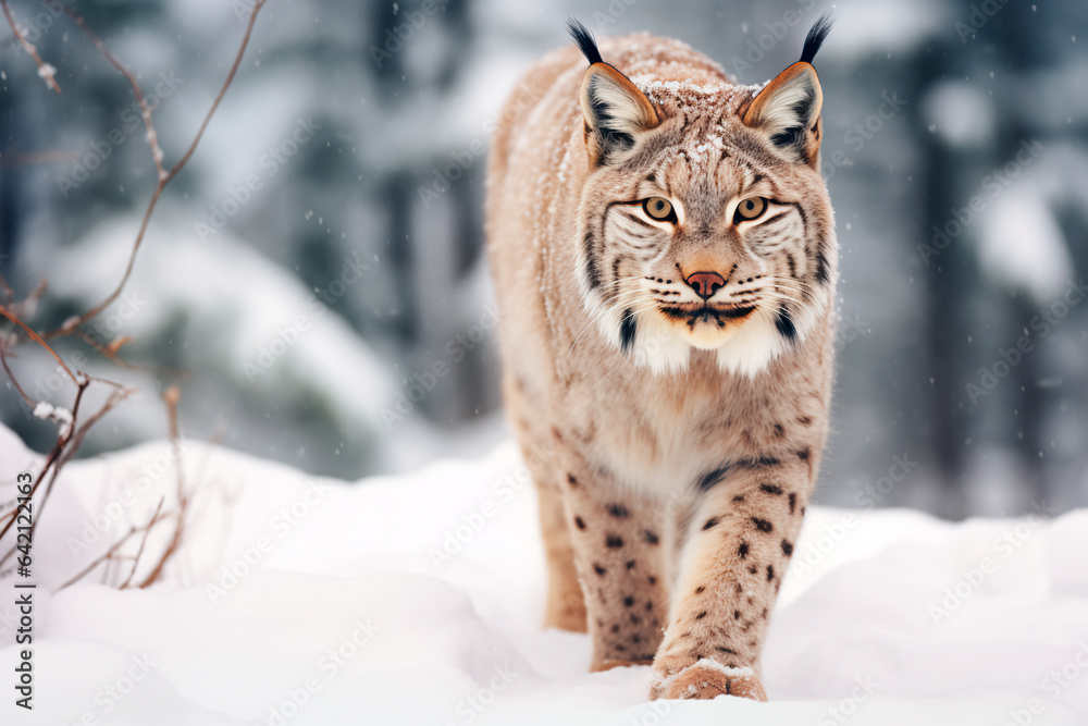 Fototapeta premium Lynx in the forest. Portrait of an animal in its environment