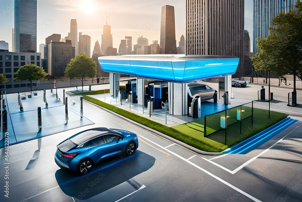 Obraz premium traffic in downtown city generated by AI