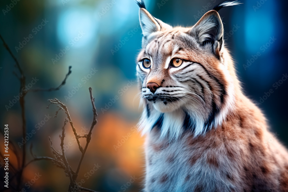 Obraz premium Lynx in the forest. Animal in the natural environment. Portrait of a beautiful lynx.