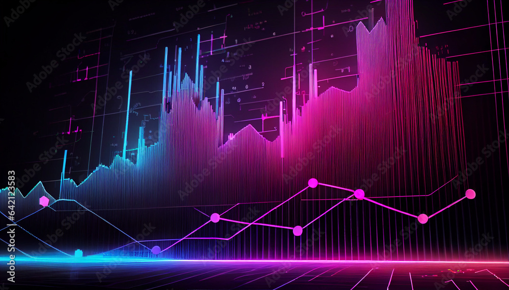 stock market chart lines, financial graph on technology in blue and ...