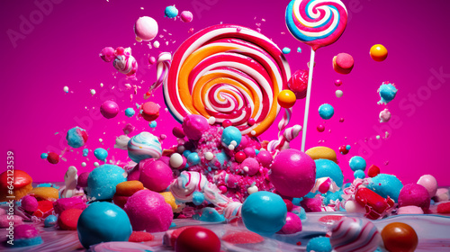 lollipops and different colored round candy. Colorful sweets. © waichi2013th