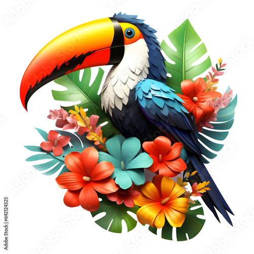 Cute 3d Floral Bird Sublimation, Toucans isolated on transparent background