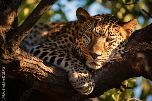 The leopard lies on a tree © Veniamin Kraskov