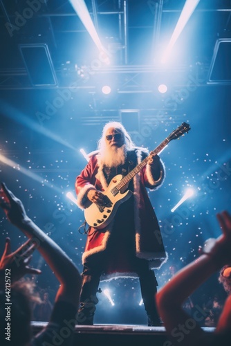 Santa Claus plays electric guitar, generative ai © Gasi