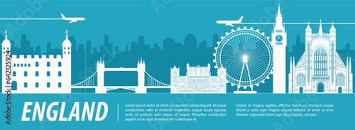 England famous landmark silhouette with blue and white color design,vector illustration