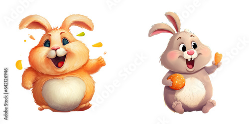 Cartoon character depicting a humorous overweight bunny with a carrot transparent background