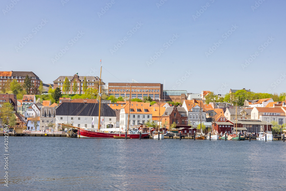 Walking in Flensburg's streets along the sea side, Germany	