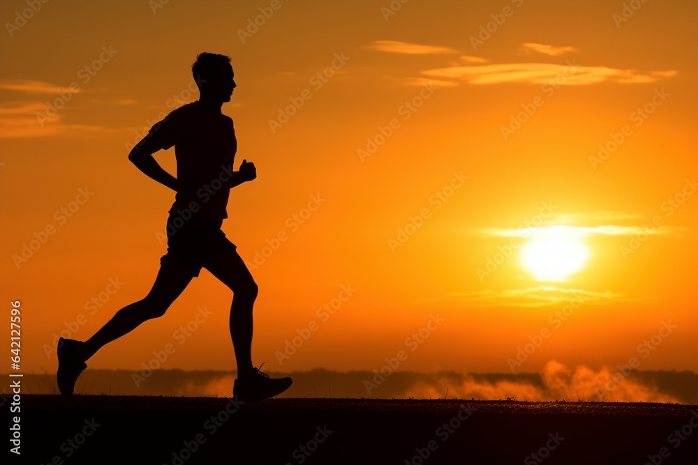 silhouette of runner with sunset in background