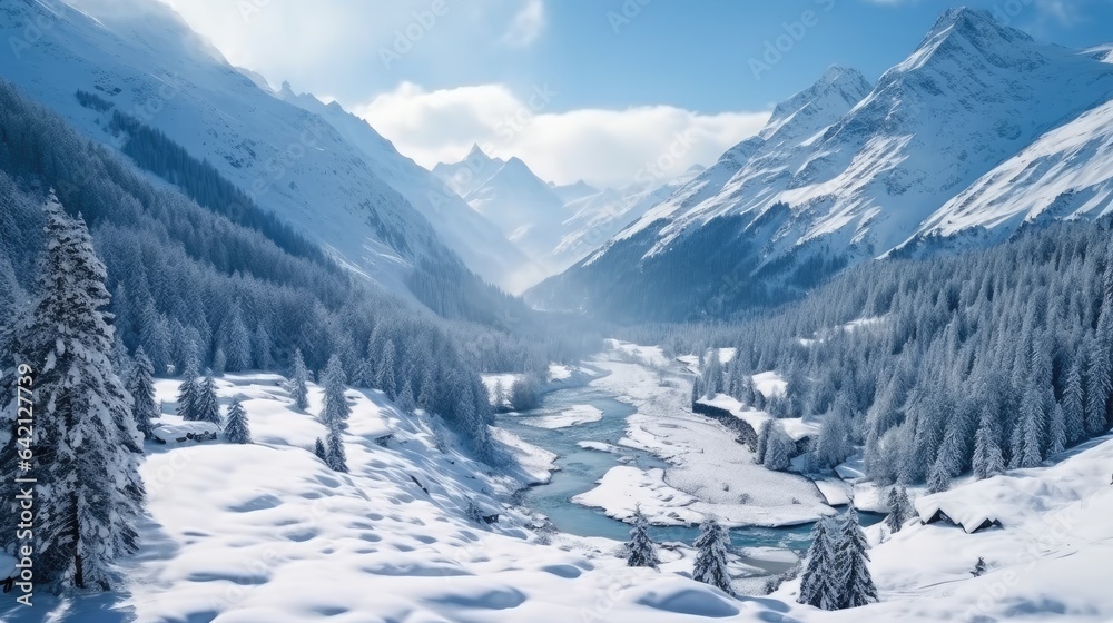 Snowy Peaks: Greeting the Morning Light in the Mountains Snowy Peaks: Greeting the Morning Light in the Mountains