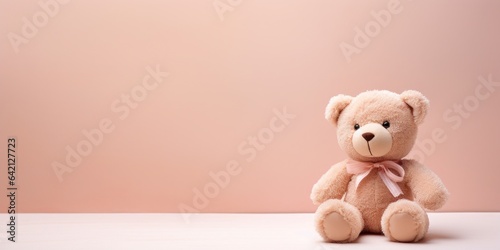Cute teddy bear isolated on soft pastel background, with copy space for ads and text © vectoraja