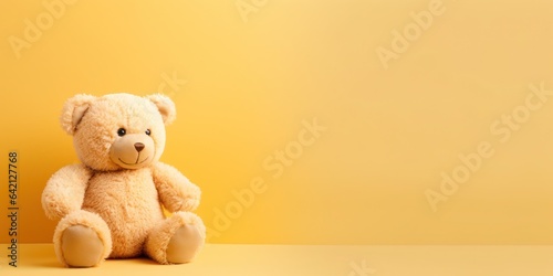 Cute teddy bear isolated on soft pastel background, with copy space for ads and text © vectoraja