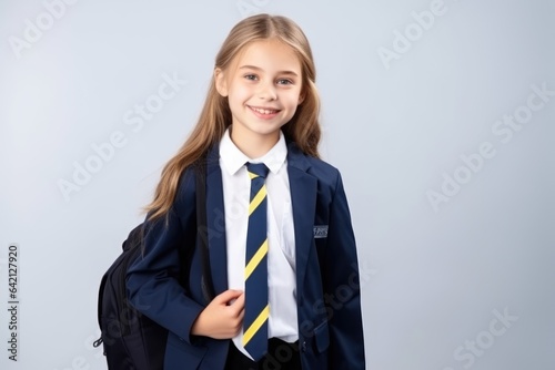 Smiling schoolgirl with bagpack photo