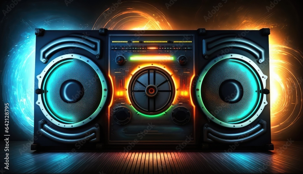 Fototapeta premium neon style audio multimedia speaker background a electronic object generative ai