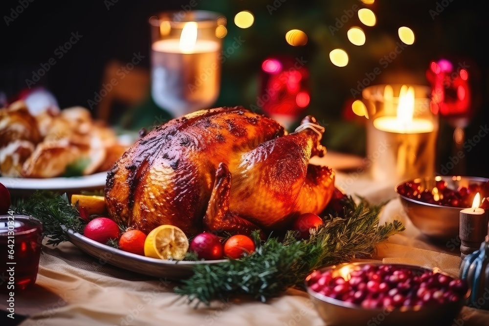Traditional Thanksgiving turkey dinner. Turkey, mashed potatoes, dressing, pumpkin pie and sides. On wooden table. Traditional Thanksgiving turkey dinner. Turkey, mashed potatoes, dressing, pumpkin pie and sides. On wooden table.