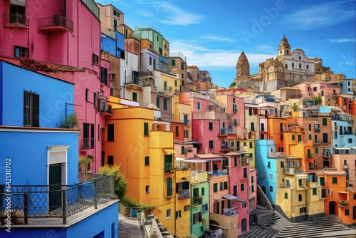 Colorful Cityscape in Italy: Beautiful Mediterranean Architecture and Beach in European City