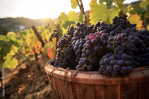 Harvest Season at Priorat Vinery: Ripe Grenache Grapes for Fine Wine Making in Tarragona, Spain photo