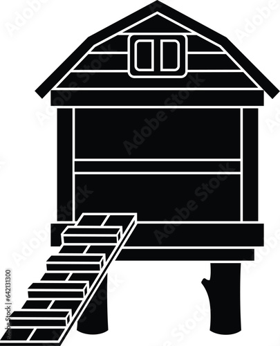 Black and White Cartoon Vector Illustration of a Chicken Hen Coop Building