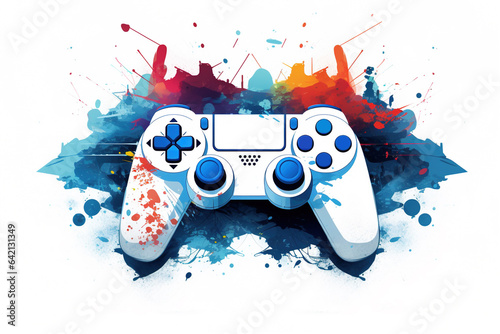 Game Controller with Colorful Spash Paint Background Created with Generative AI Technology