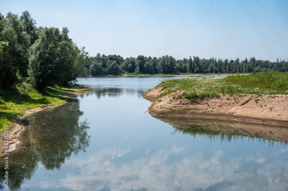 Fototapeta premium White sand at the banks of the river Waal near Millingen aan de Rijn, The Netherlands