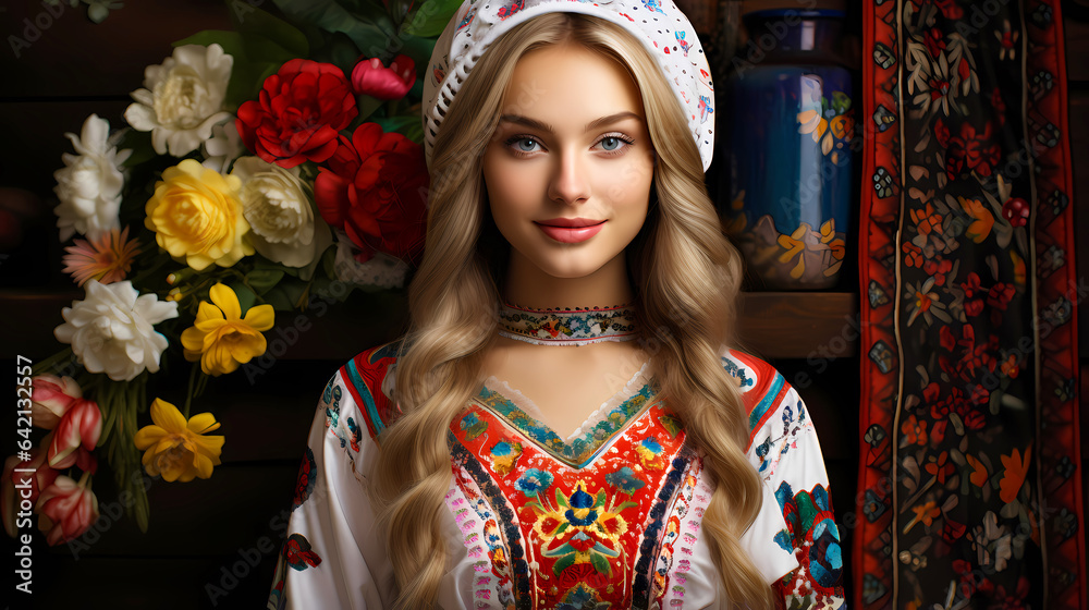 Portrait of Ukrainian Woman in Traditional Attire Smiling Gently