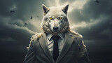 A wolf in sheep's clothing. Idiom. Cunning businessman. Dishonest businessman. Metaphor. Idiomatic expression. Proverb. 