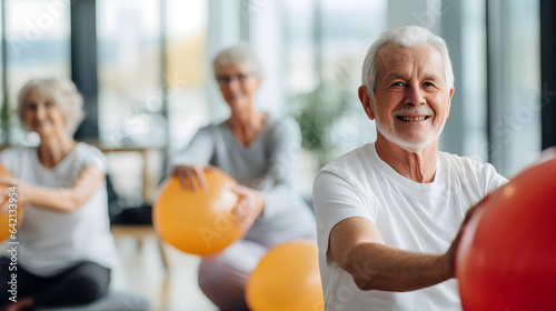 Seniors training calm exercises for elderly wellness  yoga fitness  health class and retirement self care in studio and nature. Healthcare and body workout for healthy lifestyle