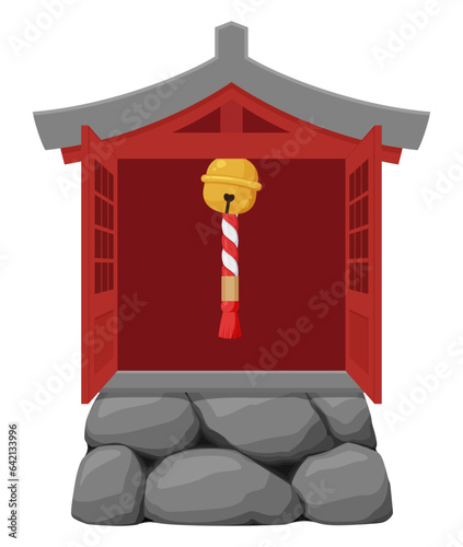 祠のイラスト_鈴_赤