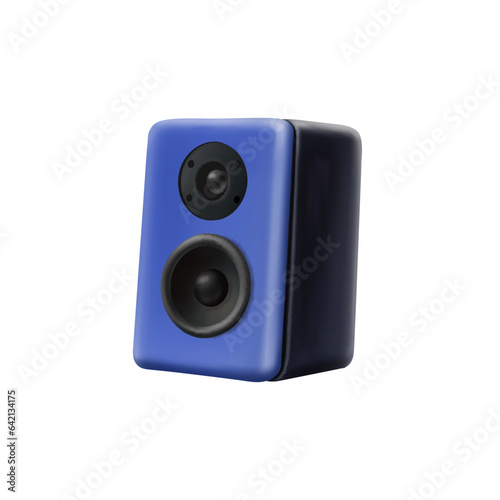 Blue audio speaker 3d icon vector illustration. Acoustic system listening music sound stereo technology