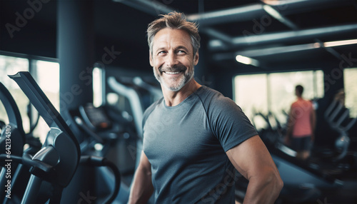 Happy middle-aged man in the gym. Lifestyle portrait