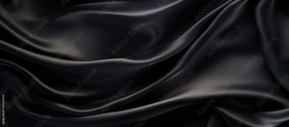 Fototapeta premium Black silk with curves and wrinkles background