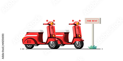Cartoon scooter for rent on isolated background, Vector illustration.