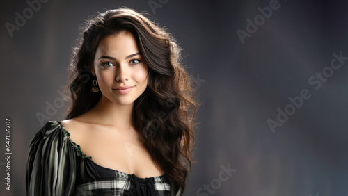 Scottish girl in classic traditional costume cloth, Smiling woman, long hair