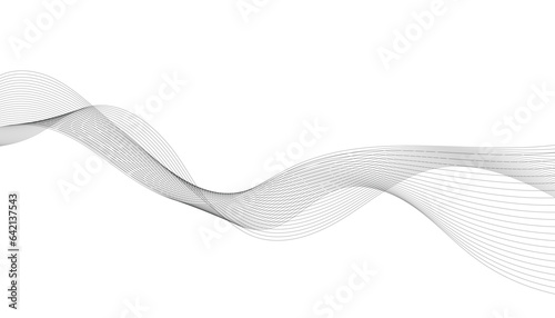 Abstract wave element for design. Digital frequency track equalizer. Stylized line art background. Vector illustration of wavy lines. Black and gray color. © VectorStockStuff
