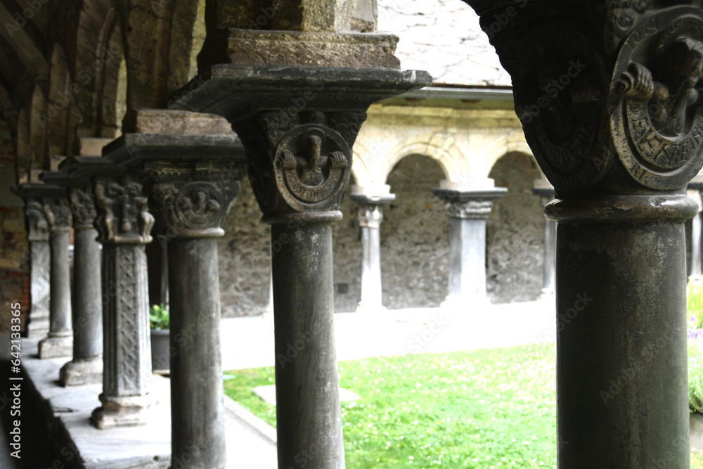 The collegiate church of Santi Pietro e Orso is a Romanesque religious complex in Aosta; the bell tower and the ancient cloister are beautiful in Aosta Valley.