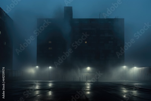 night city street and building at foggy night
