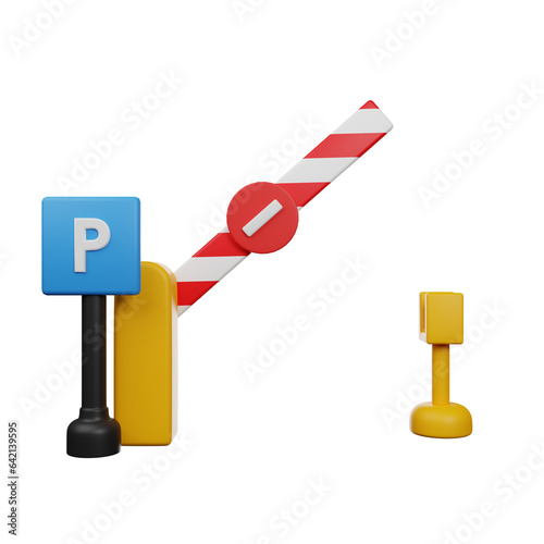 3d illustration of road block 3d render icon opened portals with parking