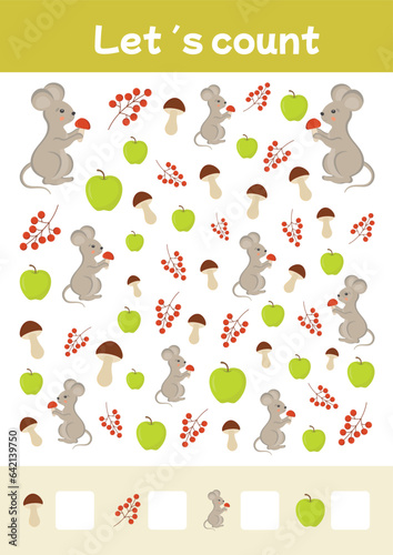 Learning mathematic printable worksheets. Math counting, logic games for preschool, kindergarten, homeschooling, education and pedagogic use. Preschool worksheet activity, how many. First grade math.