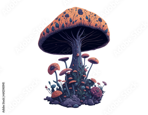 Vector Celestial Mystical boho mushrooms, magic mushroom. Fly agaric fabulous with flowers for printing on T-shirts.