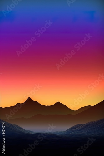 Abstract colorful sunset on top of mountain  vertical image   sunset on top of mountain in 3D stereoscopic style  wallpaper in modern art style  bright tones