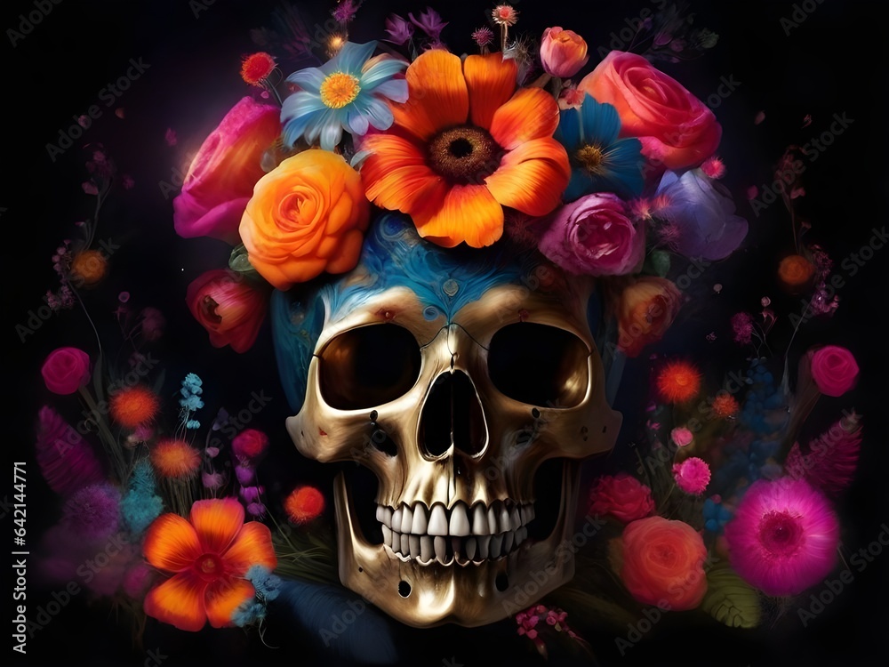 Halloween Vibes: Skull Blossoms in Vibrant Hues. Halloween Vibes: Skull Blossoms in Vibrant Hues.