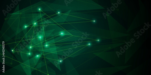 abstract green tech background with connected triangle and dots