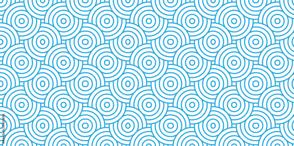 	
Seamless geometric ocean spiral pattern and abstract circle wave lines. blue seamless tile stripe geomatics overloping create retro square line backdrop pattern background. Overlapping Pattern.