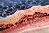 Extreme macro illustration of skin layers. Epidermis, dermis and fat layer.