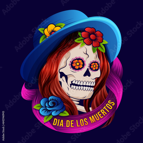 Sugar Skull Girl. Day Of Dead or Dia De Los Muertos Calavera Catrina with vibrant color design