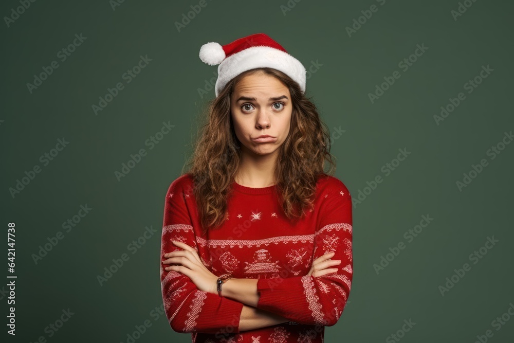 Portrait of a Fictional Person Wearing a Festive Pullover for Christmas. Isolated on a Plain Colored Background. Generative AI. Portrait of a Fictional Person Wearing a Festive Pullover for Christmas. Isolated on a Plain Colored Background. Generative AI.